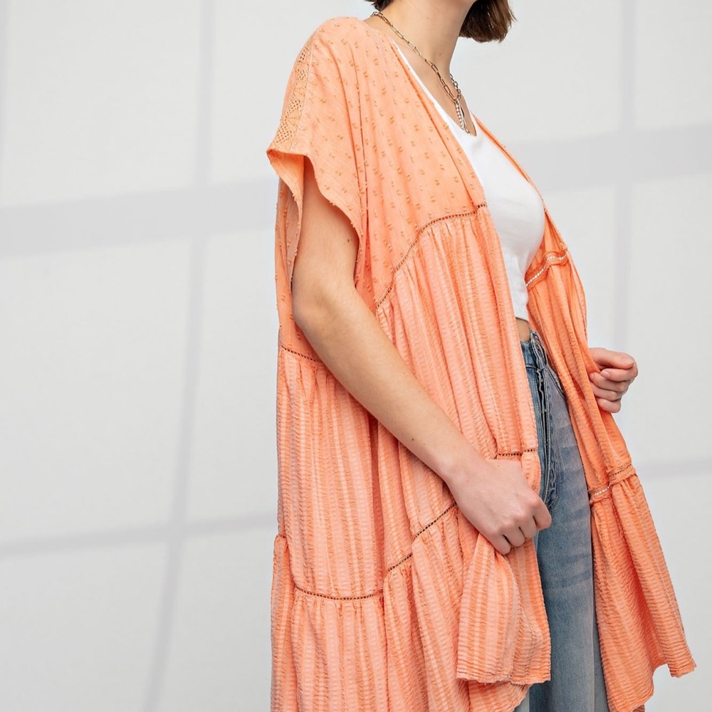 Easel Coral Kimono Duster - Ruffle - Swiss Dot Oversized BOHO styled NWT